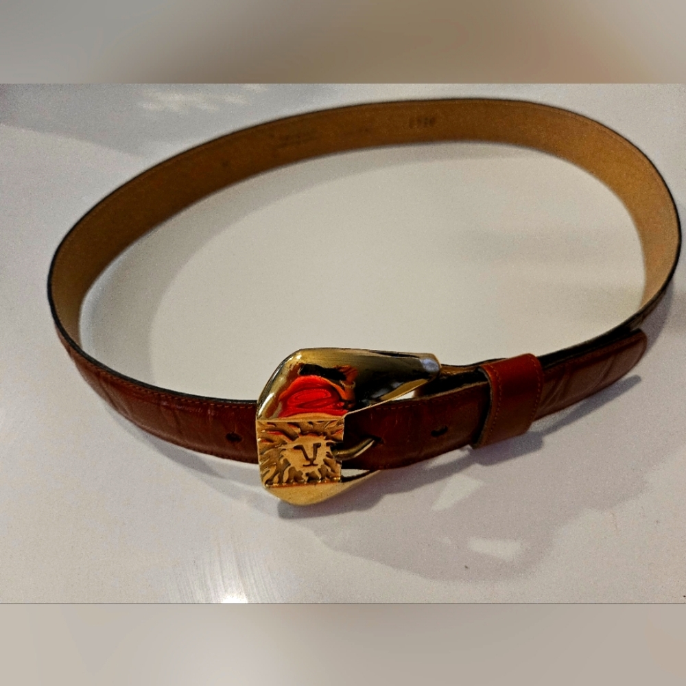 Ann Klein Vintage Brown Croc Belt Gold Buckle Sz M